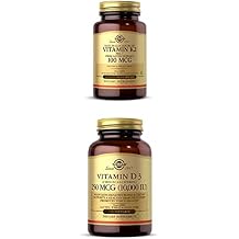 Solgar Vitamin K2 (MK-7) 100mcg, 50 Vegetable Capsules - Supports Bone Health Vitamin D3 (Cholecalciferol) 250 MCG (10,000 IU), 120 Softgels - Immune System Support