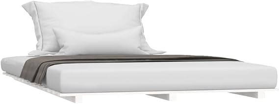 vidaXL Bed Frame - Solid Wood Pine, Small Double Size, Sturdy Slats for Enhanced Support, Easy Assembly, Modern & Bohemian Style, White