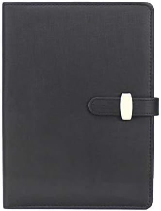 SUPERTOOL Refillable Notebook PU Leather Notebook with Loose-leaf Binder Classic Lined Notebook with Pocket and Pen Holder for Business Meetings Travel (A7, Black)