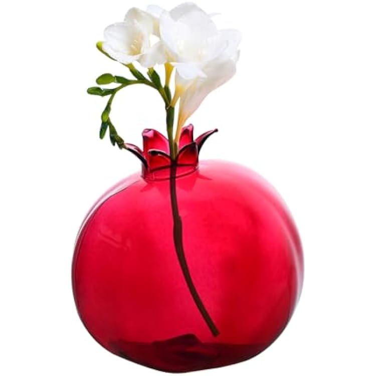 Glass Flower Vase Empty Fragrance Diffuser Bottle Modern Statue Figurine Desktop Ornament for TV Cabinet Desk Gift Home Decor, Pomegranate