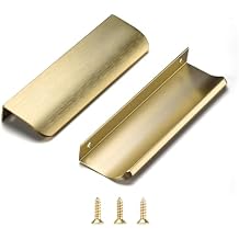 Satanga Edge Finger Tab Pulls for cabinets Kitchen Concealed Drawer Pull Aluminum Hidden Door Handles for Home Pack of 10 Modern Brushed Brass 6" Overall Length Easy Installation