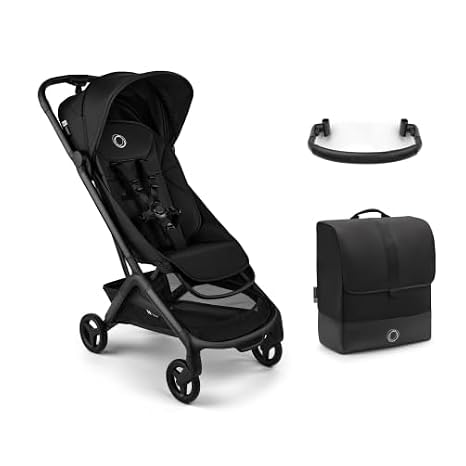 Bugaboo Butterfly 2 Travel Stroller Bundle Ultra-Compact Stroller (Black) + Transport Bag + Safety Bar Airplane-Friendly, Lightweight & Travel-Ready