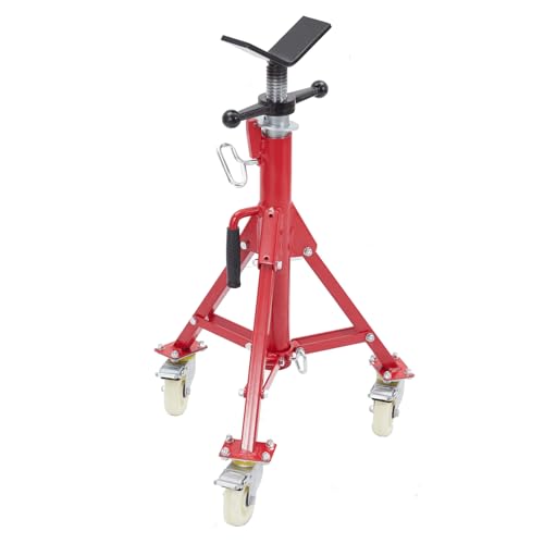 Pipe Stand, Pipe Jack Stand with Casters 28-52 in Adjustable Height V Head Folding Pipe Stands 1100 LB Capacity 18 to 12 in Pipe Supporting, Heavy Duty Steel Jack Stands for Welding