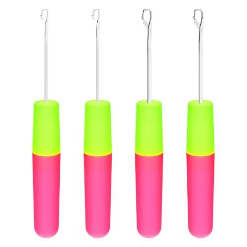 Oruola 4pcs Hair Crochet Hook,2 Size Crochet Needles for Hair,Dreadlock Crochet Hooks for Hair,Metal Hair Crochet Hook with Plastic Handle,Latch Hook Tool for Micro Braid,Hair Extension,Feather,Carpet