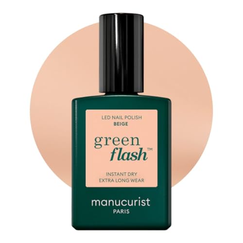 Manucurist Green Flash LED Beige - Beige Nude Gel Nail Polish - Vegan, 12-Free, Plant-Based - Strengthens and Protects the Nail - Nude Gel Polish - Made in France - 0.5 fl oz