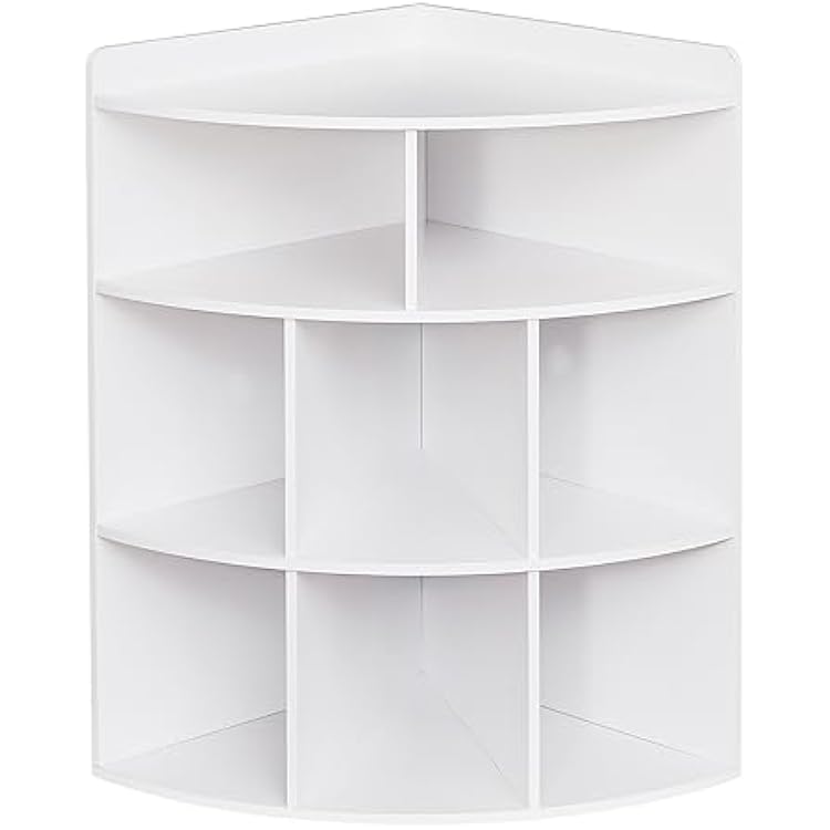 VECELO Corner Cube Shelf with USB Ports & Outlets, Modern Corner Toy Storage Rack with Adjustable Shlef, Wooden Display Bookshelf Bookcase for Living Room, Bedroom, Dining Room, Kitchen, White
