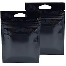 100 Double-Sided Glossy Finish Metallic Foil Flat Zip Top Resealable Pouch w/Triangle Hang-Hole (3" x 4.3", Glossy Black)