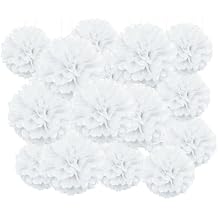 Qimoo 20pcs White Paper Pom Poms Decorations, DIY Decorative Tissue Paper Pom-poms Flowers Ball for Party Wedding Outdoor Decoration