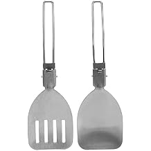 Folding Spatula, 2Pcs Mini Portable Stainless Steel Camping Spatula with Folding Handle, Metal Foldable Spatula Picnic Tableware Food Spatula for Traveling Cooking Hiking BBQ