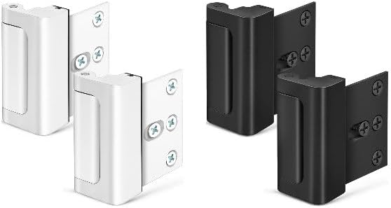 Buy Two Save More - Home Security Door Lock, Childproof Door Reinforcement Lock with 3 Inch Stop Withstand 800 lbs for Inward Swinging Door (White-2 Pack + Black-2 Pack)