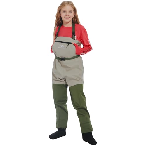BASSDASH IMMERSE Kids Breathable Chest Fishing Waders Youth Stockingfoot Wader Waterproof Lightweight for Boys Girls