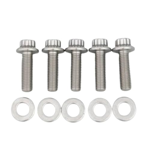 ARP Bolts and Screws | Set of 5 | Stainless Steel | Polished | Flanged 12-Point | Bolt Fastener | 38 inches Wrench Diameter | with Washers | 1.000 inches Under Head Length