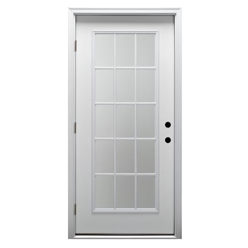 National Door Company ZZ364617R Steel, Primed, Right Hand Outswing, Prehung Door, 15 Lite, Clear Low-E Glass, External Grilles, 30x80, Steel