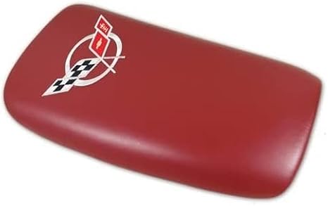 C5 Corvette Center Console Pad Lid Red Leather with Silver Cross Flag Embroidered Emblem Fits: All 97 Through 04 Corvettes