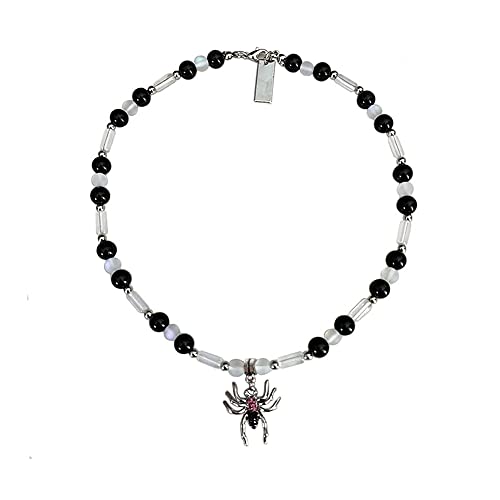 Kokoma Gothic Spider Choker Necklaces Black Bead Ball Crystal CZ Spider Pendant Necklace Halloween Party Chain Punk Cool Jewelry for Women