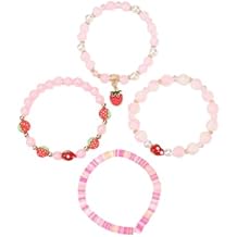 4Pcs Cute Strawberry Beaded Bracelet Charms Strawberry Clay Enamel Pearl Stretch Bracelets Fruit Slice Bracelet for Women Summer Beach Jewelry Gifts