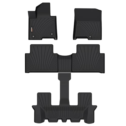 Binmotor-All Weather Floor Mats for Kia Sorento 2026 2025 2024 2023 2022 2021Only Gas, 1st & 2nd & 3rd Row Full Set, Heavy Duty TPE Car Floor Liners-Black for Sorento Accessories