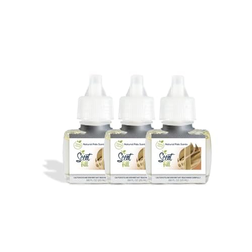 Scent Fill 100% Natural Palo Santo Plug in Air Freshener, Scented Oil Refills, 3 Refills
