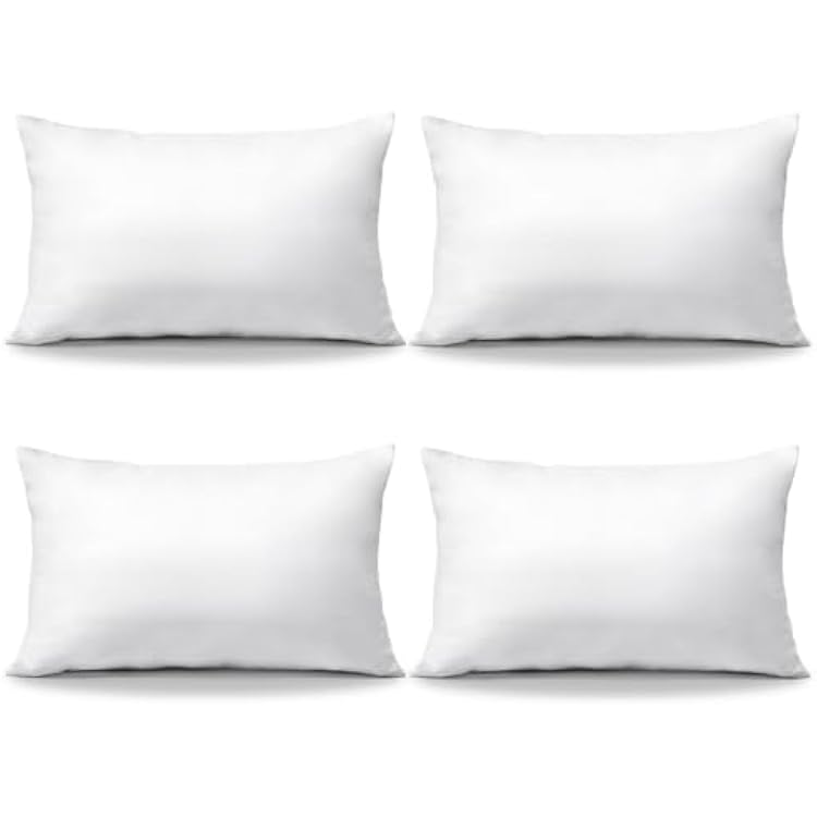 OTOSTAR Pack of 4 Throw Pillow Inserts, 12 x 20 Rectangle Cushion Inner Soft Fluffy Plump Stuffer Cushion Pads White Decorative Pillow Inserts