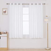 Deconovo Grommet Faux Linen Window Curtains Linen Look Panels Solid Curtain for Kitchen Short Curtains White 52x45 Inch 2 Panels