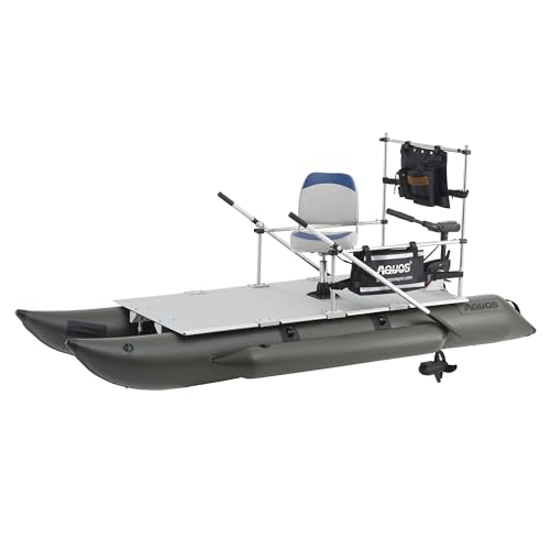 Zichen Heavy-Duty for Two Series AQUOS 11.5ft Fishing Inflatable Pontoon Boat with 360 Degrees Swivel Folding Seat, Stainless Steel Guard Bar in Freshwater and Saltwater