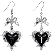Gothic Heart Cross Dangle Earring for Women Red Black Purple Dark Vintage Punk Thorns Victoria Earring Mystic Witch Halloween Jewelry Accessories