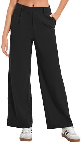 Oyamiki Women's Business Casual High Waisted Dress Pants with Pockets Wide Leg Work Pants Trousers Fashion Fall Outfits