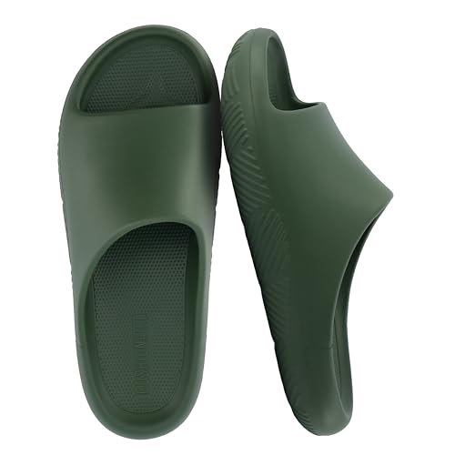 CUSHIONAIRE Galaxy Cloud Slides for Men, Soft Waterproof Recovery Sandals with Molded Footbed and Non Slip Outsole