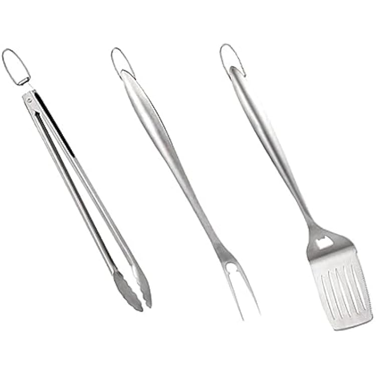 Stainless Steel BBQ Grill Accessories with PP Handles Inclined Spatula Fork Tongs for Outdoor Barbecue Camping Picnic Garden Cooking Tools with Hook Design