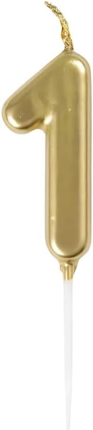 Mini Metallic Gold Number 1 Pick Birthday Candle (3cm x 11cm) - Elegant and Dazzling Party Decoration - Perfect for Birthday/Anniversary Events - 1 Pc