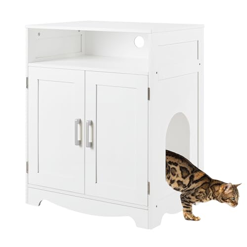 beeNbkks Cat Litter Box Furniture, Cat Washroom House Hidden Litter Box Enclosure, Wooden Nightstand End Table, Indoor Pet Furniture Cabinet Pet Crate