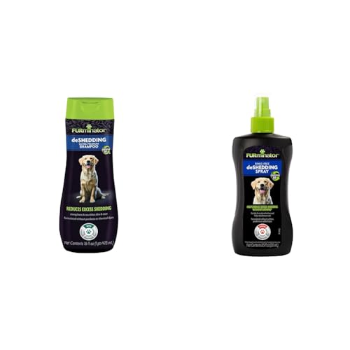 FURminator Ultra Premium deShedding Shampoo for Dogs Helps Reduce Excess Shedding, 16 oz & Rinse-Free deShedding Spray for Dogs, 8.5 oz