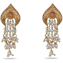 TARINIKA Antique Gold-Plated Indian Drop Earrings for Women Brass CZ Pearl Desi Jewelry Wedding Jewelry Ethnic Occasion Gift for Her