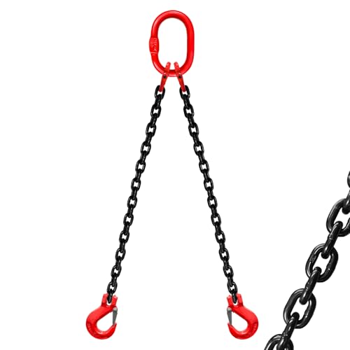 2 Ton Chain Sling 14 Inch x 5 Ft Lifting Chains 2 Legs Industrial Grab Hooks 4400LBS Capacity Lifting Slings G80 Alloy Steel Engine Chain Hoist Lifts for Cargo Security Towing and Handling