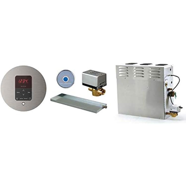 CT Day Spa Steam Generator with I Tempo Plus Control In Round Brushed Nickel - Autoflush Valve - Drain Pan and CT OnOff switch 12 KW