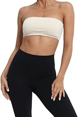 MISSACTIVER Womens Padded Strapless Bandeau Sport Bra Solid Sleeveless Wireless Support Bralette Crop Tube Top Yoga Fitness