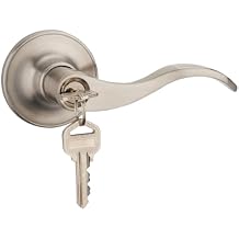 Izzy Right Handed Wave Style Lever Handle Entry Front Door Knob Fit for 33-53MM Thickness Doors, Leverset Lockset, Satinless Steel & Nickel Brushed Finish