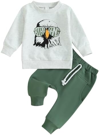 Chloefairy Toddler Baby Boy Football Outfits Birds Sweatshirt Shirt Top Jogger Pants Set 2Pcs Infant Fall Winter Clothes