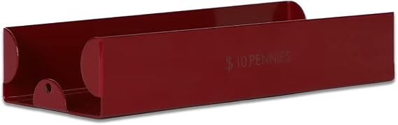 BankSupplies Penny Coin Tray Red Metal Money Tray 10 Capacity Stackable Sorting Tray
