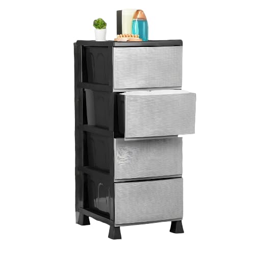 Arsimo Large Size 4 Tiers Multi-Purpose Dresser Vegetable Nightstand with Straw Cover Organizer | 4 Drawers Gray Nightstand with Cover