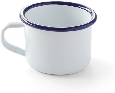 HENDI Mini Mug with Handle with a Beautiful Blue Rim Abrasion-Resistant Espresso Cup Coffee Cup Coffee Cup Tea Mug 120 ml Diameter 70 x (H) 50 mm Enamelled Steel