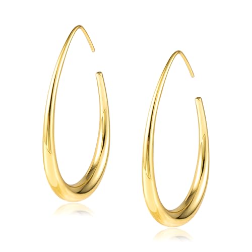 Gold Plated Oval Hoop Earrings for Women Trendy Hypoallergenic Gold Large Hoop Earrings Lightweight Statement Teardrop Earring Jewelry