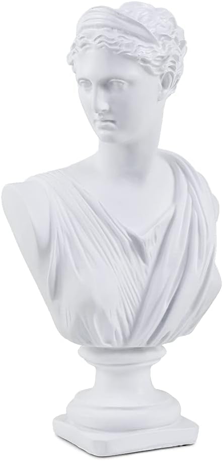 11.8 Inch Classic Greek White Athena Woman Bust Statue, Large Resin Roman Goddess Anna Sculpture for Home Decor