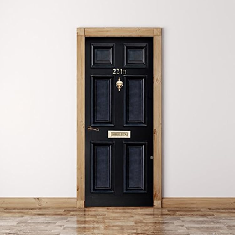 Door Mural Sherlock 221B Baker Street - Matte Finish Self Adhesive Fabric Door Wrap Wall Sticker 36 x 80 Inches