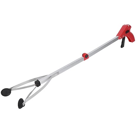 Trash Reacher Tool for Elderly, 31.5in Foldable Reacher Grabber Tool Trash Garbage Picker Extra Long Mobility Aid for Garden Leaves Waste Pick Up(Red Handle)