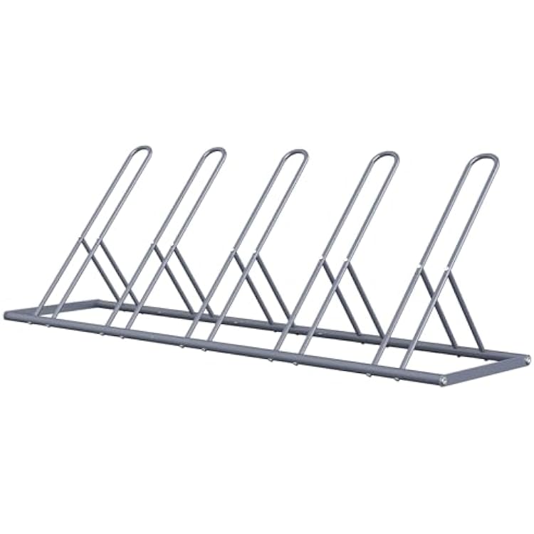melos 5 Bike Rack, Parking Bike Stand, Outdoor For Mountain Floor Bike Rack, Heavy Duty For Bicycle Garage, Space-Saving Bicycle Holder For Home, Yard, Office, Silver