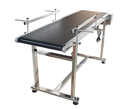 59"x15.7" Industrial Drive Conveyor Belts Flat Belt Conveyors Double Guardrails Stainless Steel Conveyor Belt 110V 90W