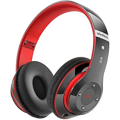 Bluetooth Headphones Over Ear, 6S Foldable Wireless Headphones with 6 EQ Modes, 40 Hours Playtime HiFi Stereo Headset with Mic, Soft Ear Pads, TFFM for CellphonePCHome Red