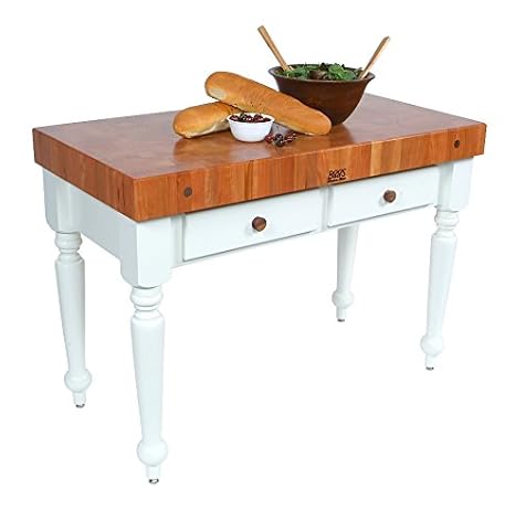 Boos Cherry Rustica - 4" Cherry End-Grain Butcher Block. 30"W x 24"D, with Shelf. Natural Maple Base.