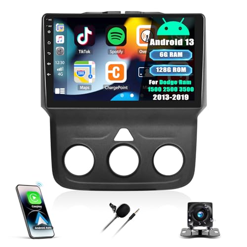 [8 Core 6G128G] Android 13 Car Radio for Dodge Ram 1500 2500 3500 2013-2019,9 Touchscreen Car Stereo with Wireless CarPlay Andriod Auto,Bluetooth,Mirror Link,GPS,SWC,WiFi,FMRDS,Backup Camera